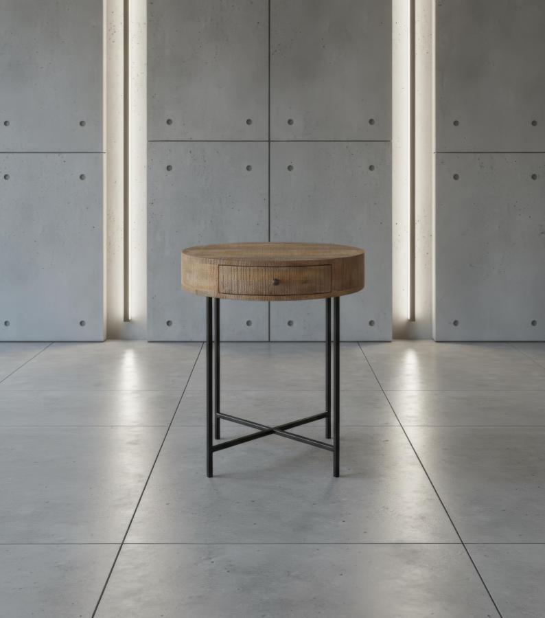 SOLID WOOD & IRON ROUND SIDE TABLE / OCCASIONAL TABLE