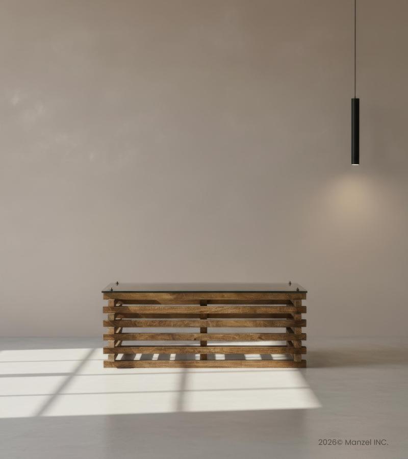 SOLID WOOD COFFEE TABLE W/ GLASS TOP