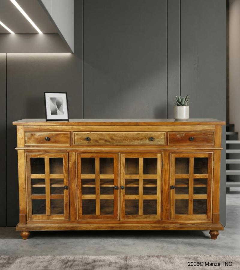 SOLID RECLAIMED TEAK WOOD SIDEBOARD W/ 6 DOORS & 3 DRAWERS