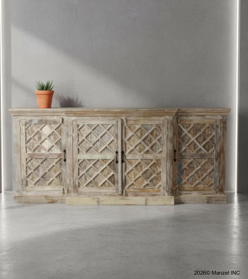 HAND CARVED SOLID RECLAIMED TEAK SIDEBOARD 4 DOORS