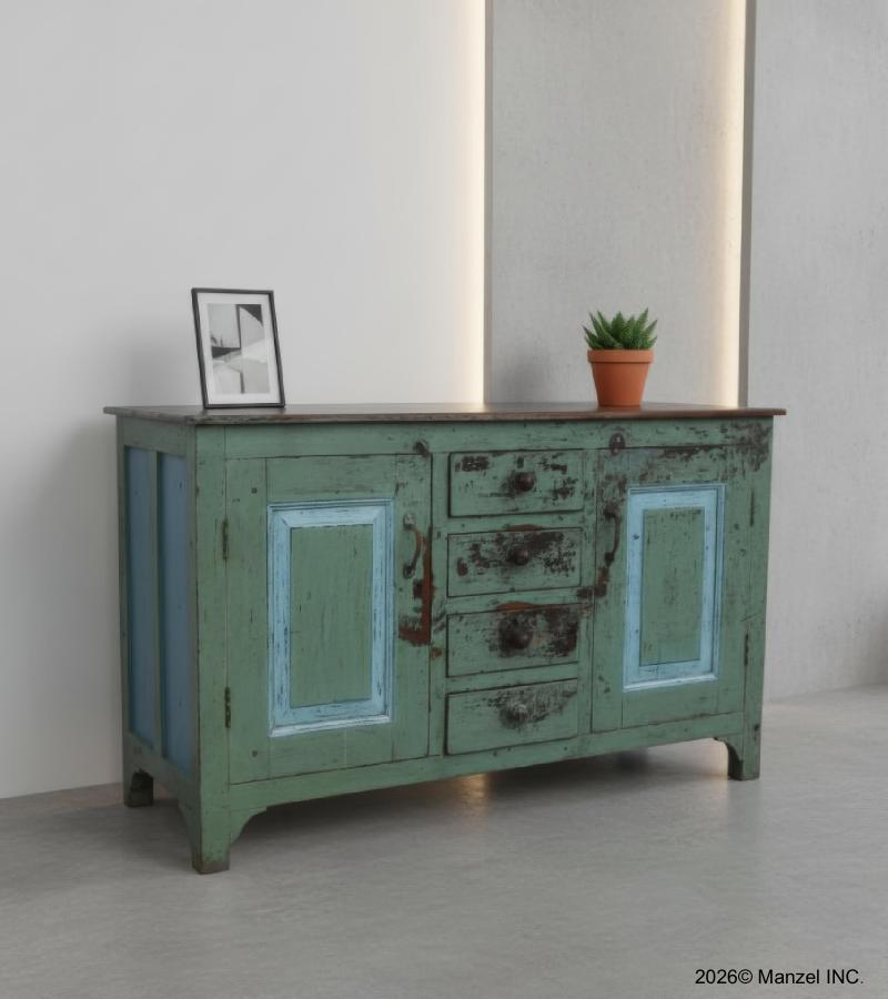 SOLID RECLAIMED TEAK WOOD SIDEBOARD 2 DOORS 4 DRAWERS