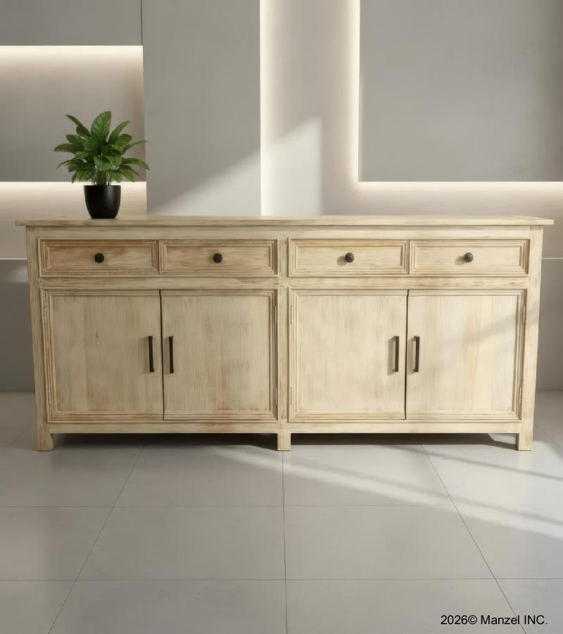 Solid Reclaimed Teak Wood 4 Door, 4 Drawer Sideboard Console Server
