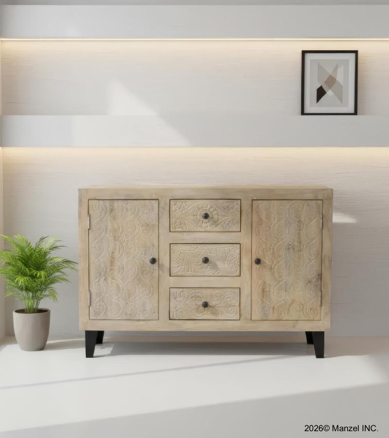 HAND CARVED SOLID WOOD  3 DRAWER & 2 DOOR SIDEBOARD