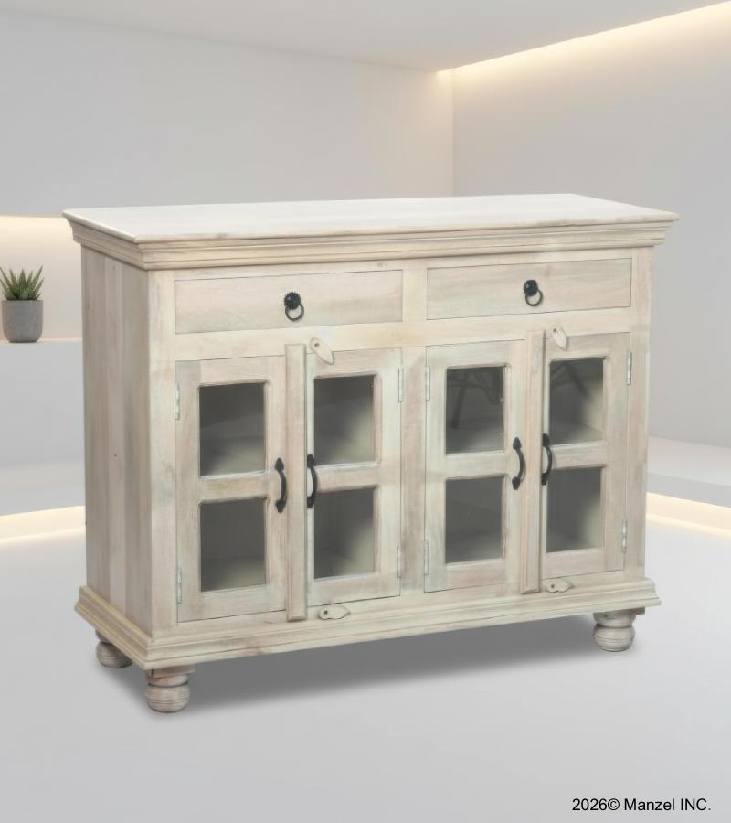SOLID RECLAIMED TEAK WOOD & GLASS SIDEBOARD