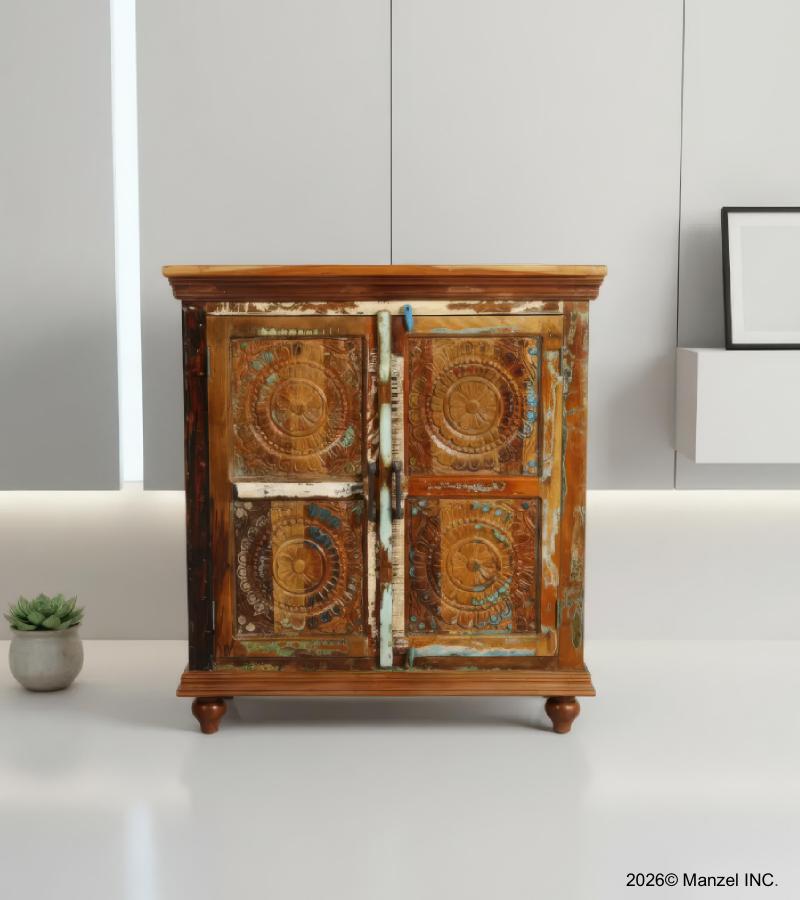 HAND CARVED SOLID RECLAIMED TEAK WOOD CABINET