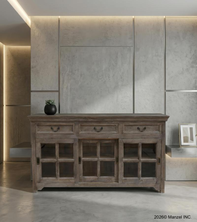 TRADITIONAL SOLID WOOD 3 DOOR SLIDERS WITH DRAWERS SIDEBOARD