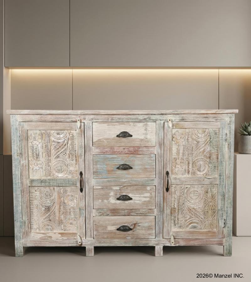 WOODEN DRAWER CARVED SIDEBOARD