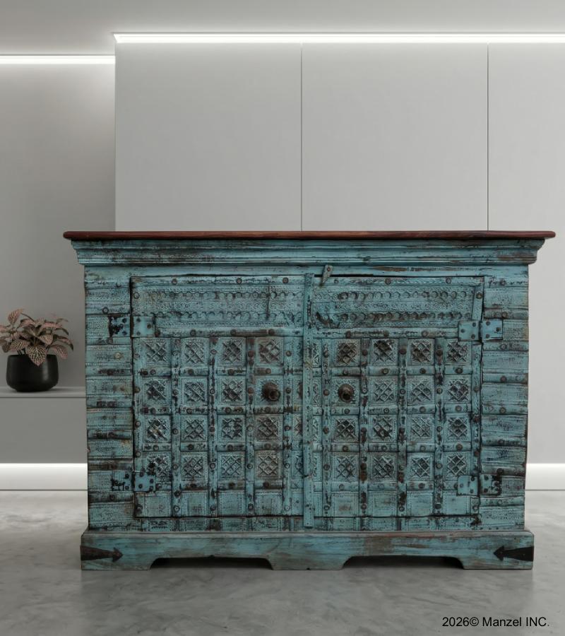 VINTAGE RECLAIMED TEAK CABINET W/ DESIGN