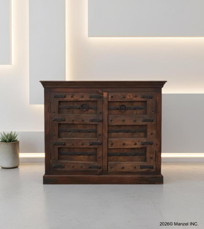 RECLAIMED TEAK & IRON CABINET SIDEBOARD W/2 DOORS