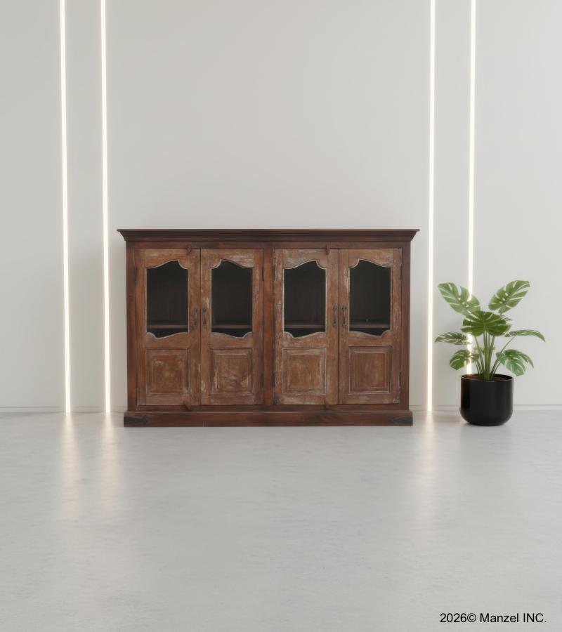 VINTAGE RECLAIMED TEAK & GLASS CABINET