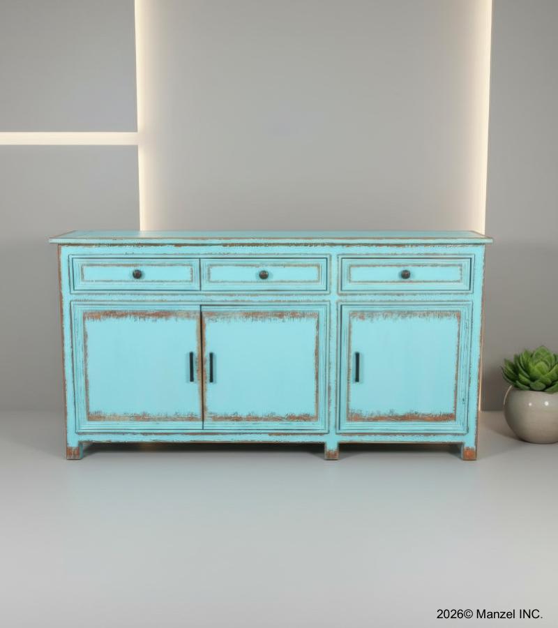 Solid Reclaimed Teak Wood 3 Door, 3 Drawer Sideboard Console Server