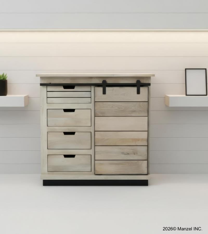 SOLID WOOD SIDEBOARD W/ 4 DRAWERS & SLIDING DOOR 