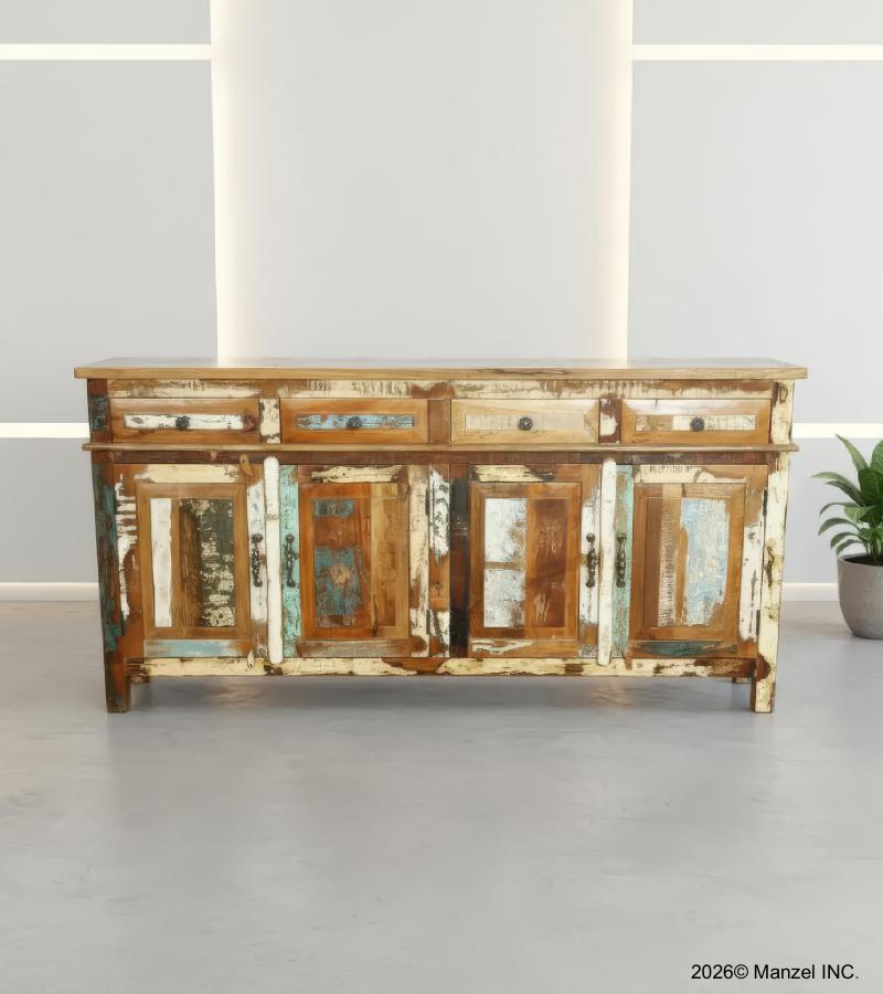 SOLID RECLAIMED TEAK WOOD 4 DOOR & 4 DRAWER SIDEBOARD