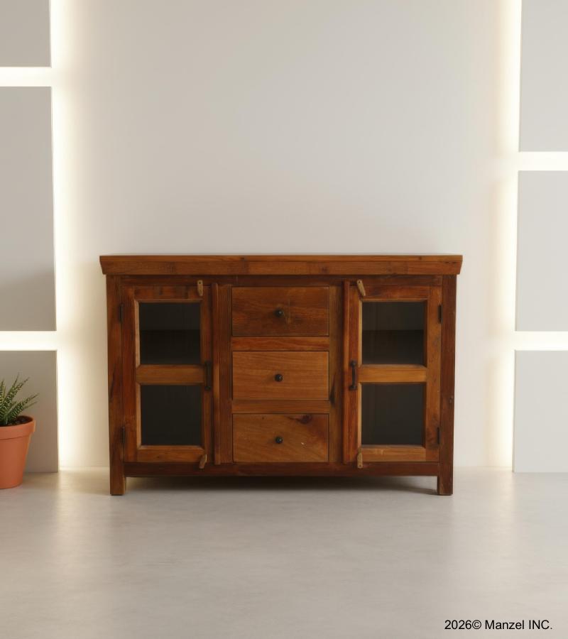 SOLID RECLAIMED TEAK SIDEBOARD WITH 2 DOORS AND 3 DRAWERS