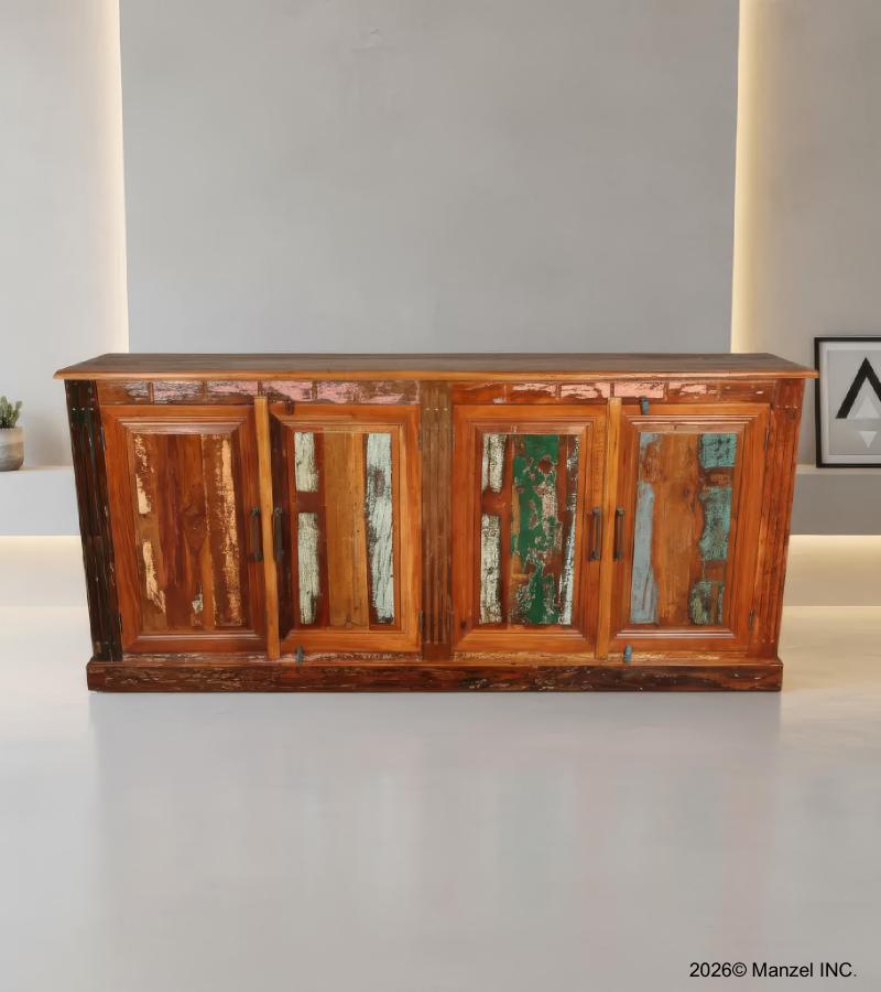 SOLID RECLAIMED TEAK WOOD SIDEBOARD CABINET 4 DOORS