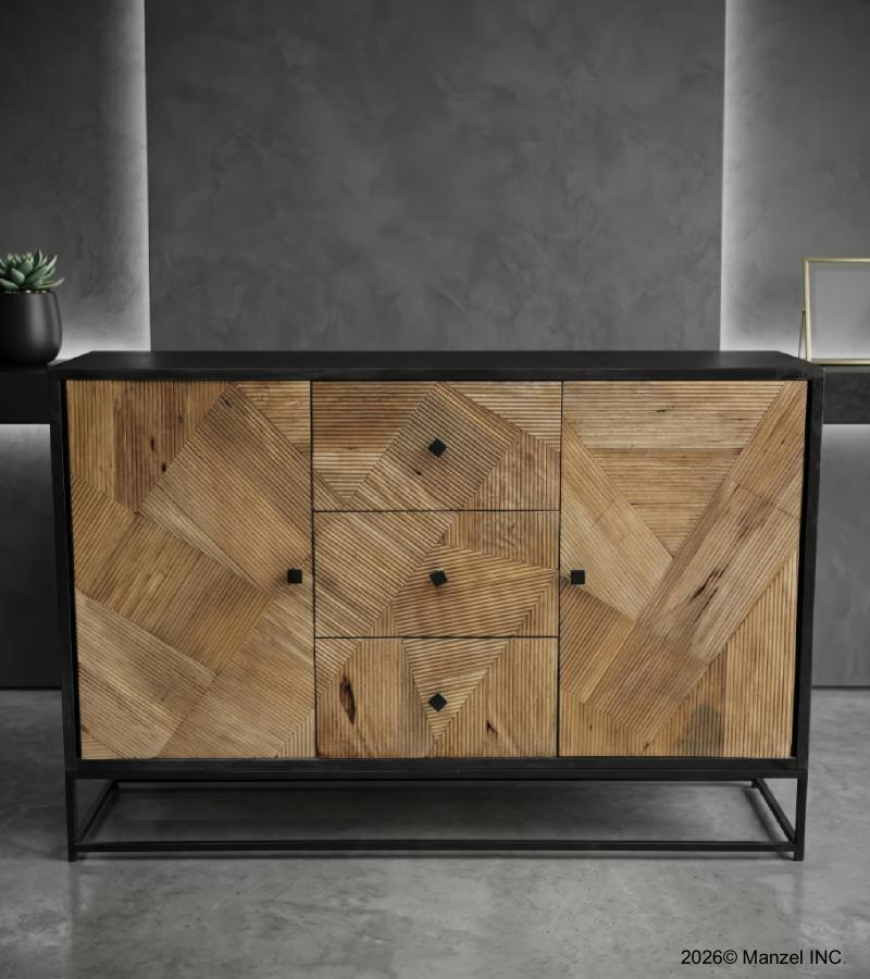 TEXTURED WOOD & IRON SIDEBOARD