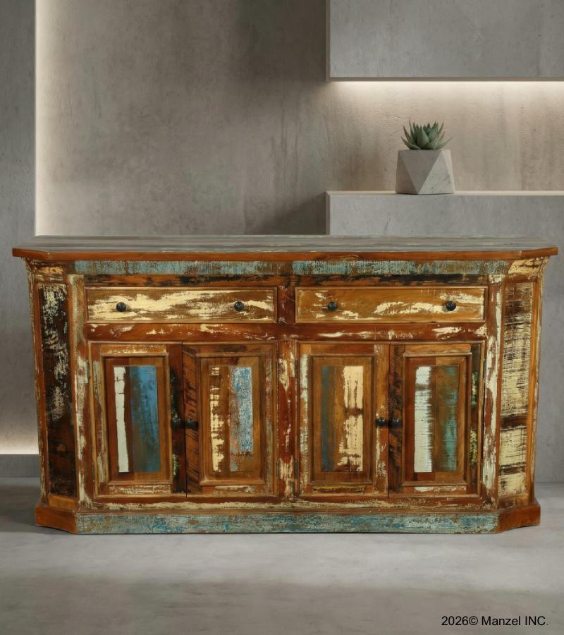 SOLID RECLAIMED TEAK WOOD W/ 4 DOORS & 2 DRAWERS