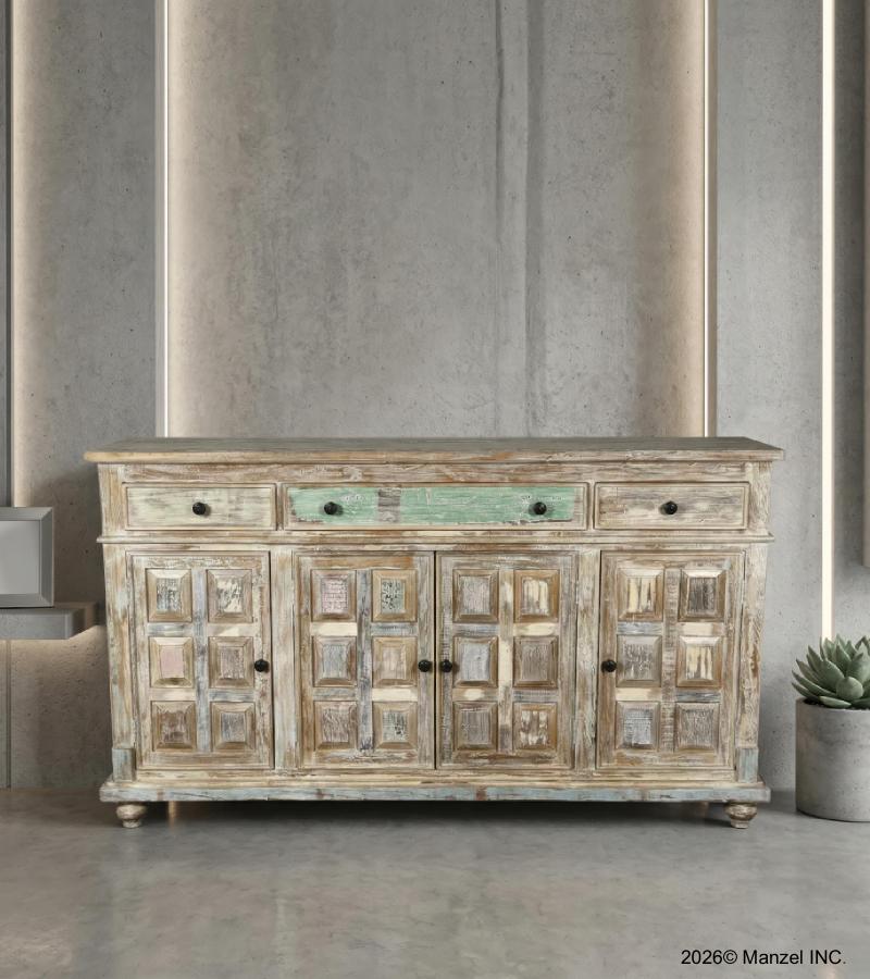 SOLID RECLAIMED TEAK SIDEBOARD WITH 3 DRAWERS & 4 DOORS