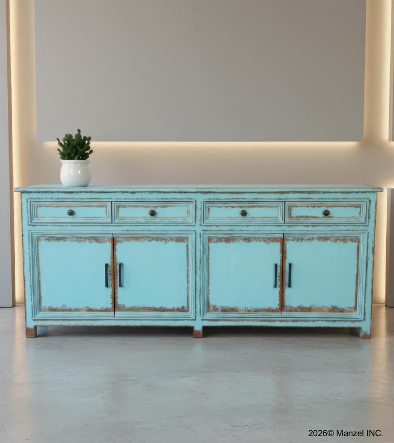 Solid Reclaimed Teak Wood 4 Door, 4 Drawer Sideboard Console Server