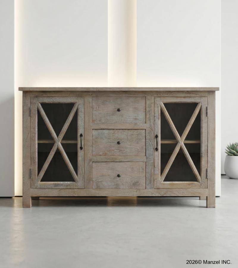 SOLID RECLAIMED TEAK WOOD SIDEBOARD W/ 3 DRAWERS & 2 DOORS