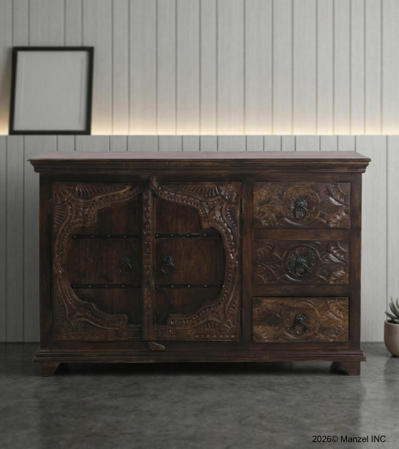 HAND CARVED SOLID WOOD SIDEBOARD