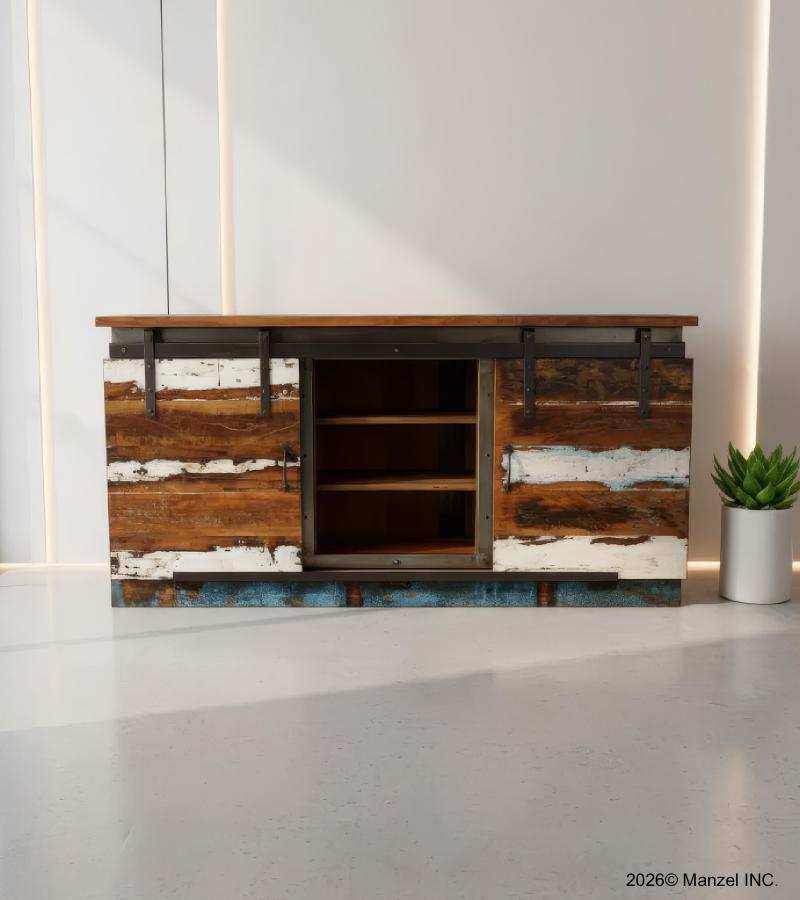 SOLID RECLAIMED TEAK SIDEBOARD W/ SLIDING DOORS