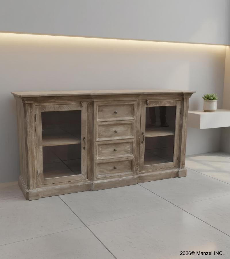 TRADITIONAL SOLID WOOD 4 DRAWER & 2 DOOR SIDEBOARD