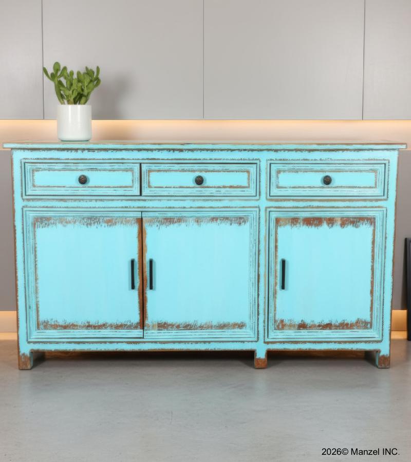 Solid Reclaimed Teak Wood 3 Door, 3 Drawer Sideboard Console Server