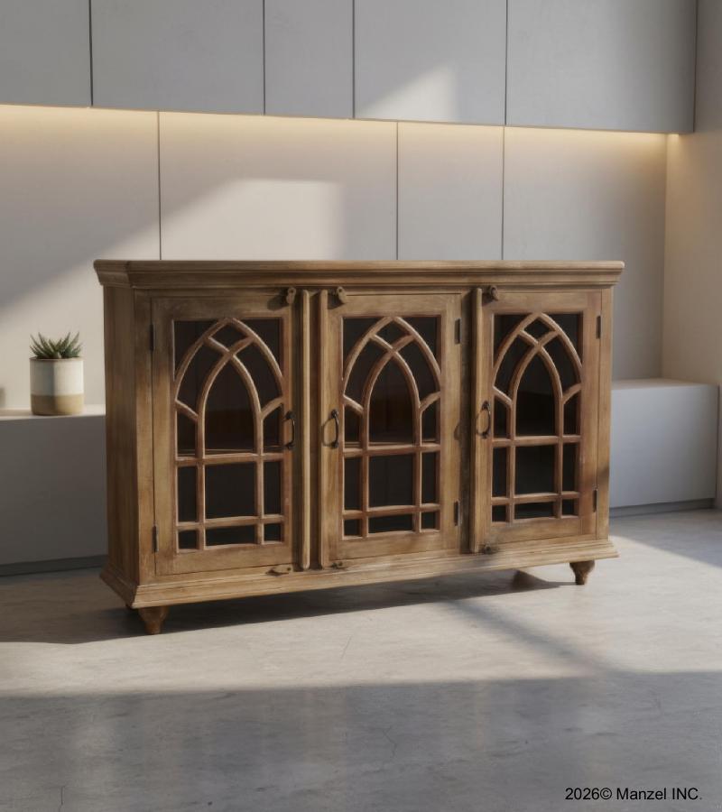SOLID WOOD & GLASS SIDEBOARD