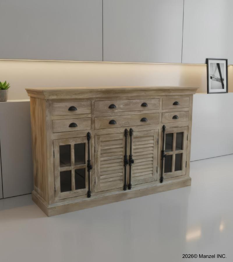 SOLID WOOD, GLASS & METAL SIDEBOARD W/ 8 DRAWERS & 4 DOORS