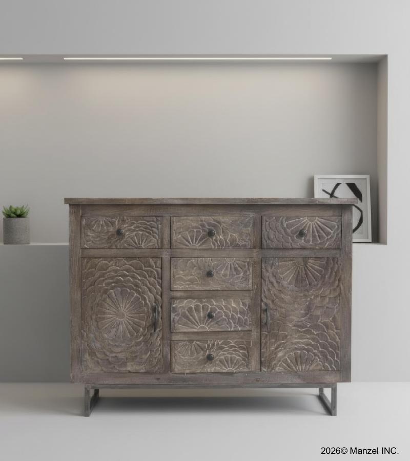 HAND CARVED SOLID WOOD 6 DRAWER & 2 DOOR SIDEBOARD