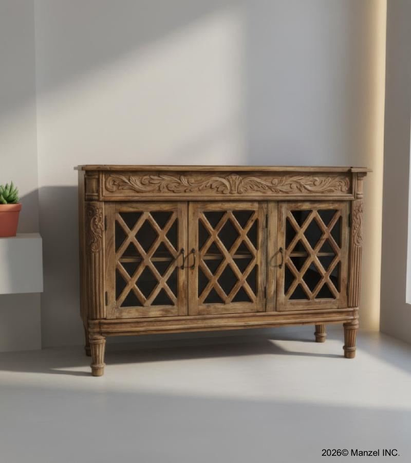 TRADITIONAL SOLID WOOD & GLASS SIDEBOARD