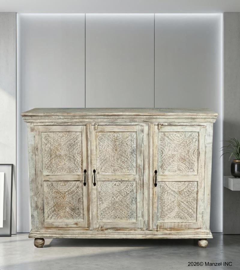 HAND CARVED SOLID RECLAIMED WOOD SIDEBOARD 3 DOORS
