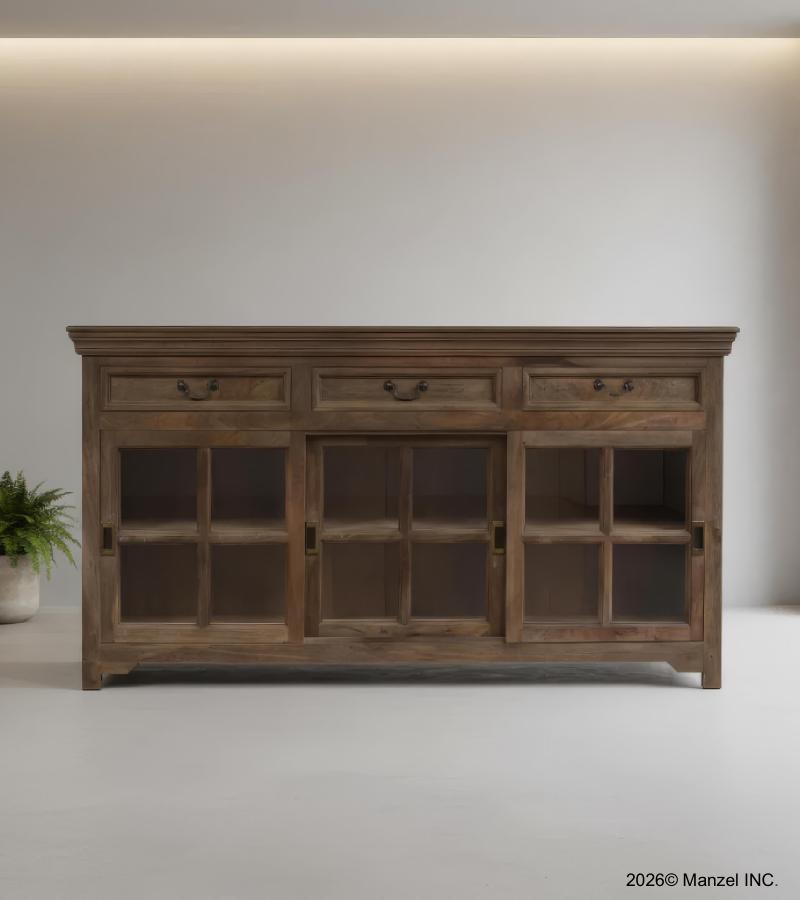 TRADITIONAL SOLID WOOD 3 DOOR SLIDERS WITH DRAWERS SIDEBOARD