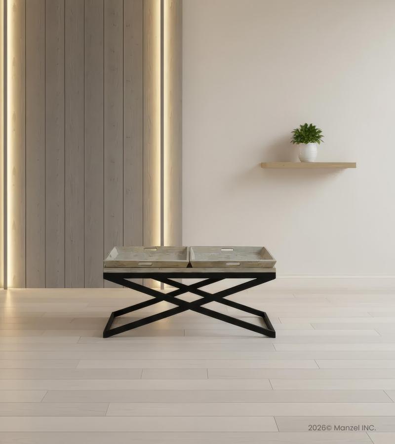 SOLID WOOD TRAY COFFEE TABLE & IRON