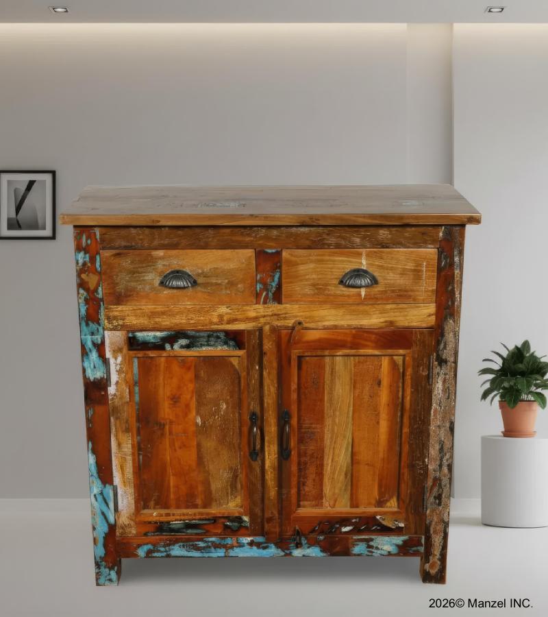 SOLID RECLAIMED TEAK CABINET W/ 2 DOORS & 2 DRAWERS