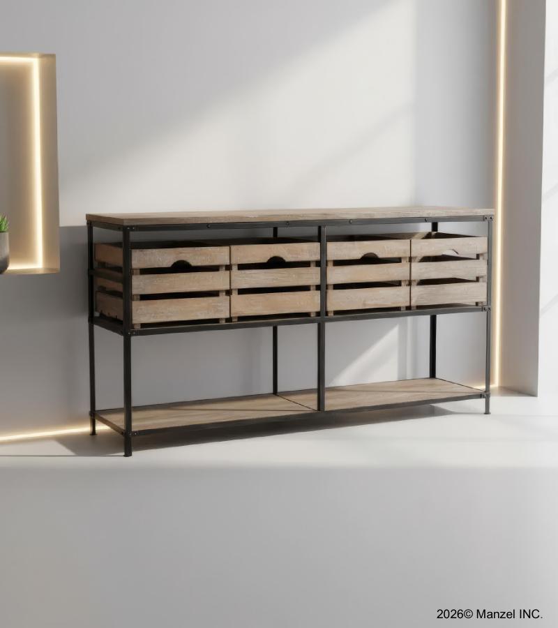 SOLID WOOD & IRON 4 DRAWER CABINET