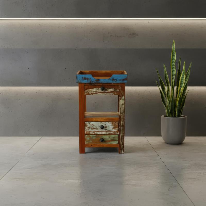 SOLID RECLAIMED TEAK WOOD 3 DRAWER END TABLE / NIGHT STAND