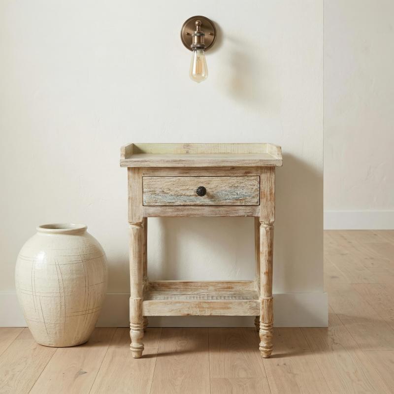 SOLID RECLAIMED TEAK WOOD END TABLE / NIGHTSTAND