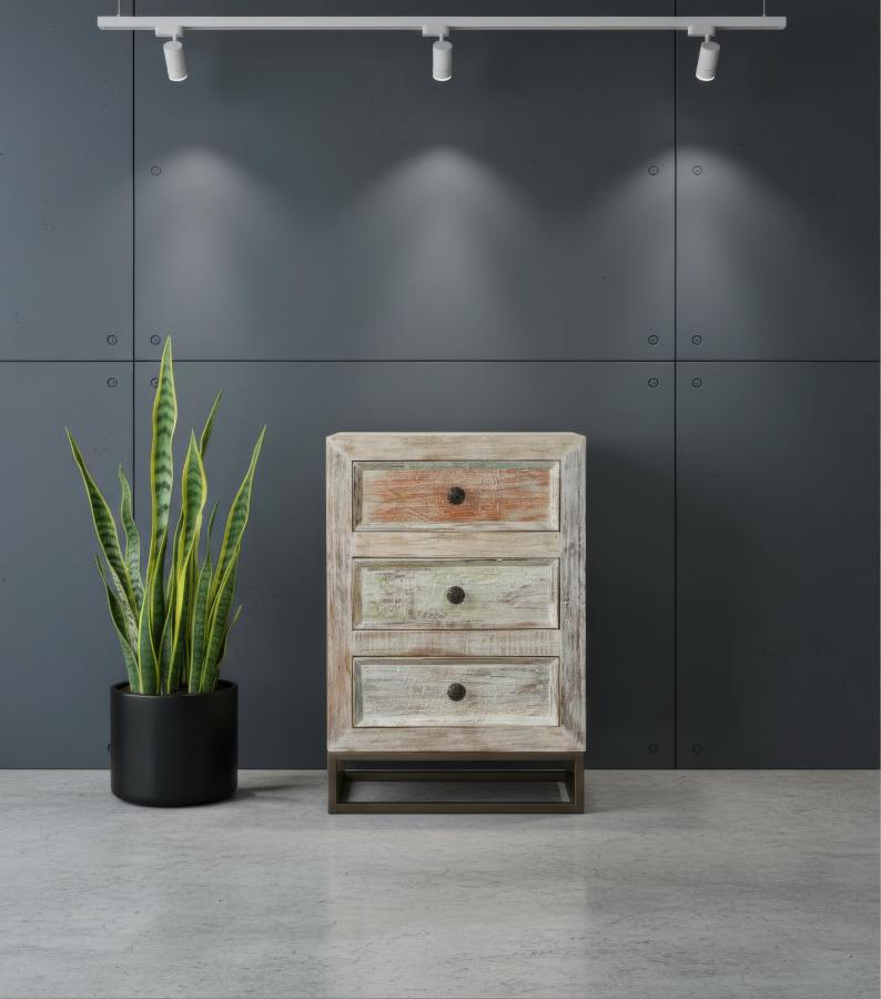 SOLID RECLAIMED TEAK  WOOD END TABLE NIGHTSTAND 3 DRAWERS