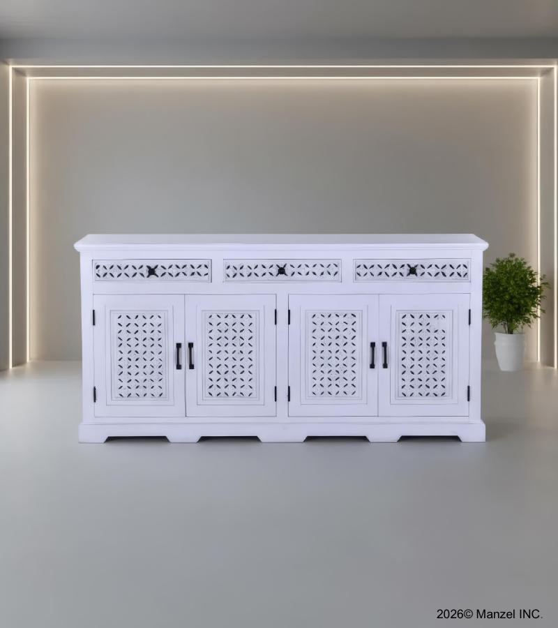 HAND CARVED WOOD 4 DOOR 3 DRAWER SIDEBOARD