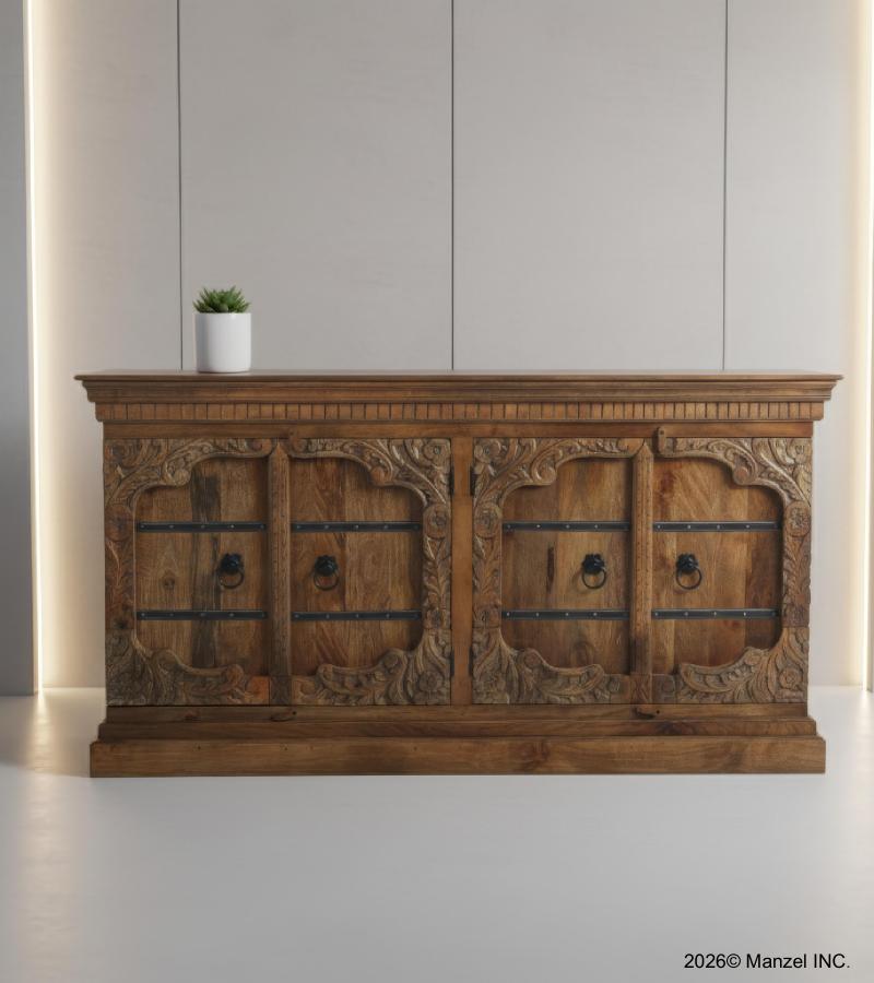 HAND CARVED SOLID WOOD  4 DOOR SIDEBOARD