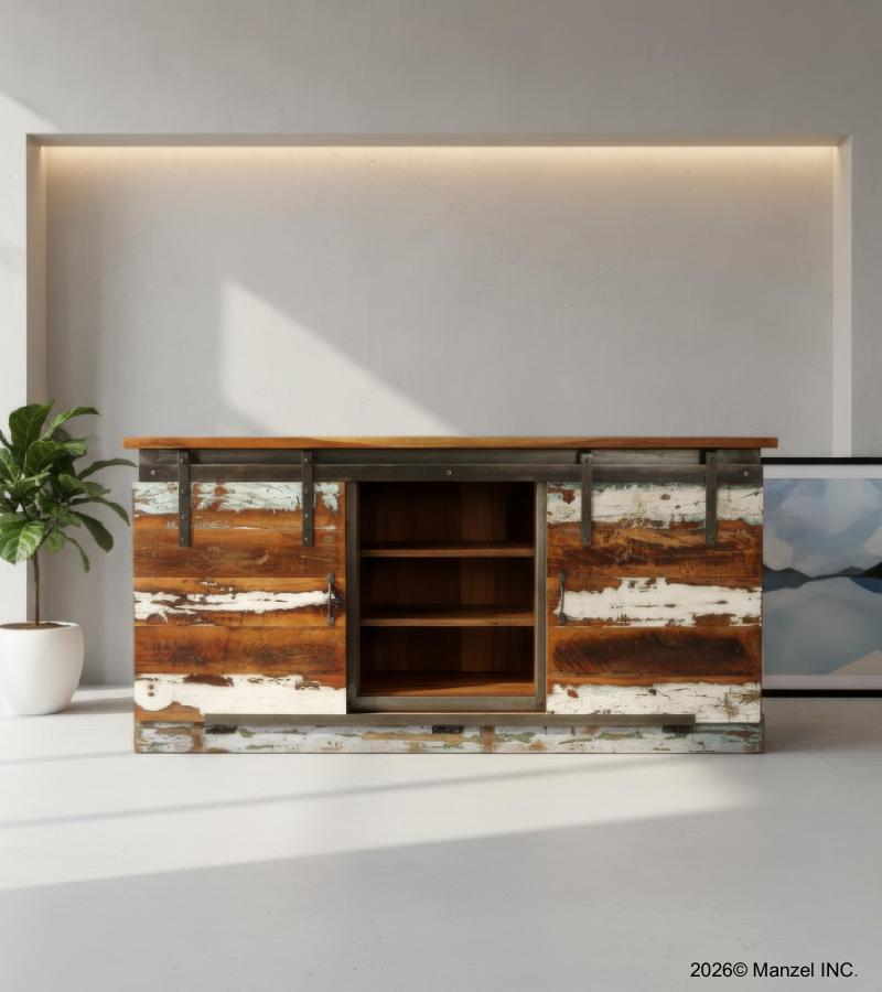 SOLID RECLAIMED TEAK WOD SIDEBOARD W/ SLIDING DOORS