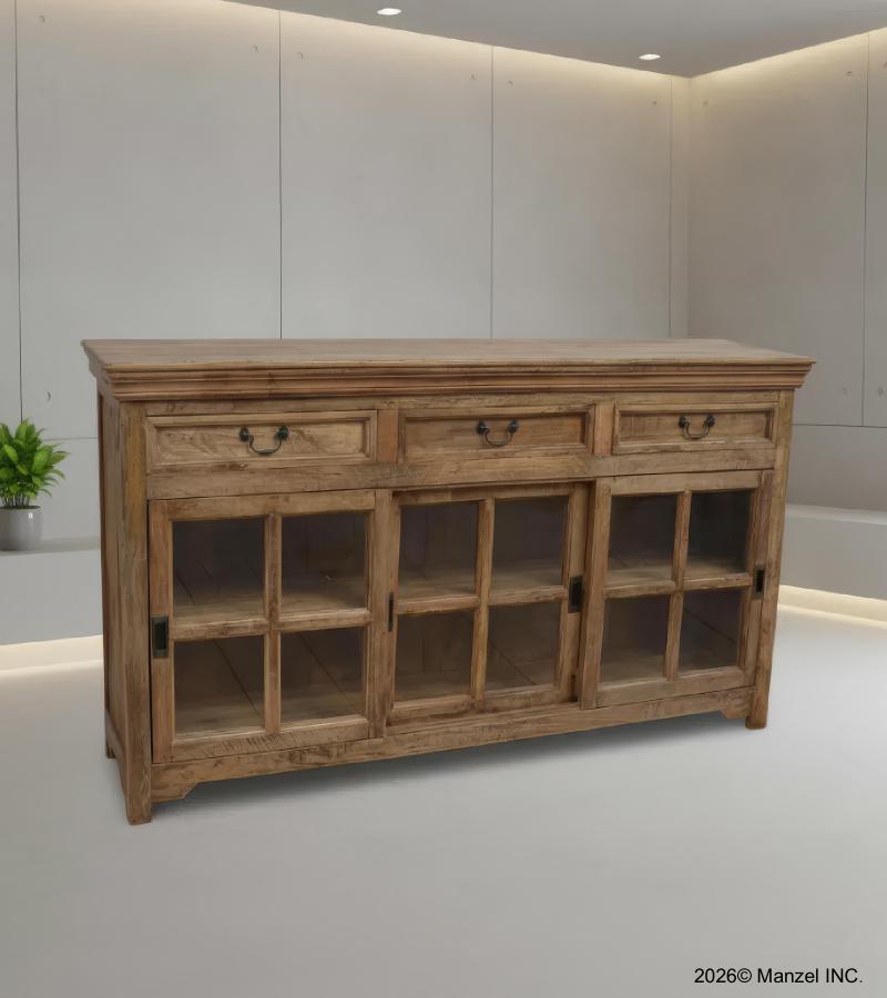 TRADITIONAL SOLID WOOD 3 DOOR SLIDERS WITH DRAWERS SIDEBOARD