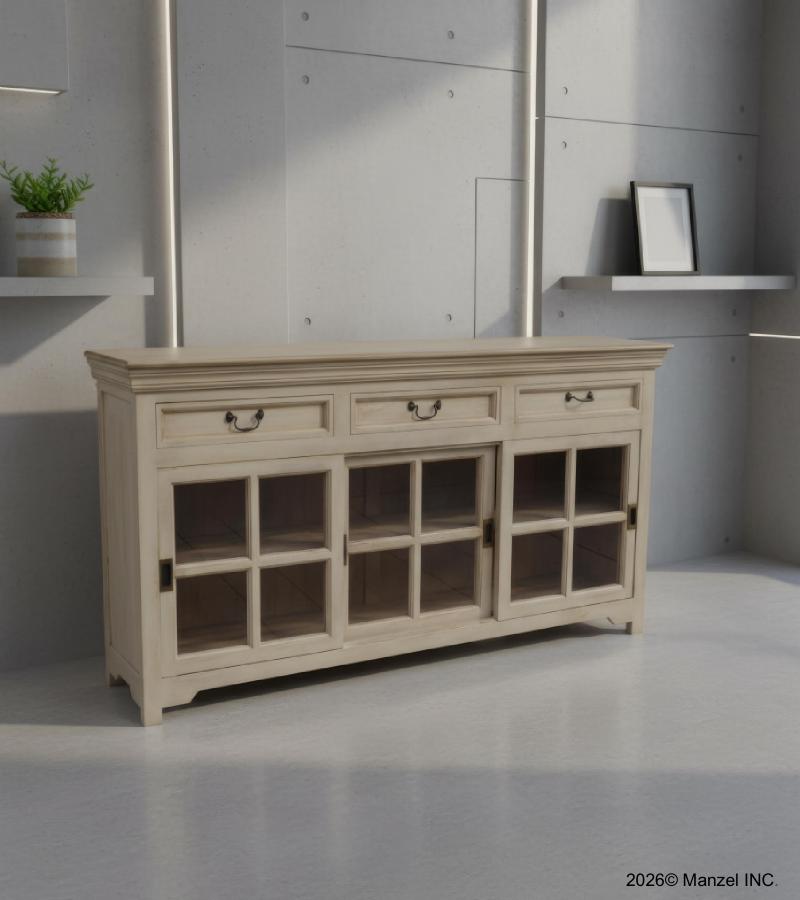 TRADITIONAL SOLID WOOD 3 DOOR SLIDERS WITH DRAWERS SIDEBOARD