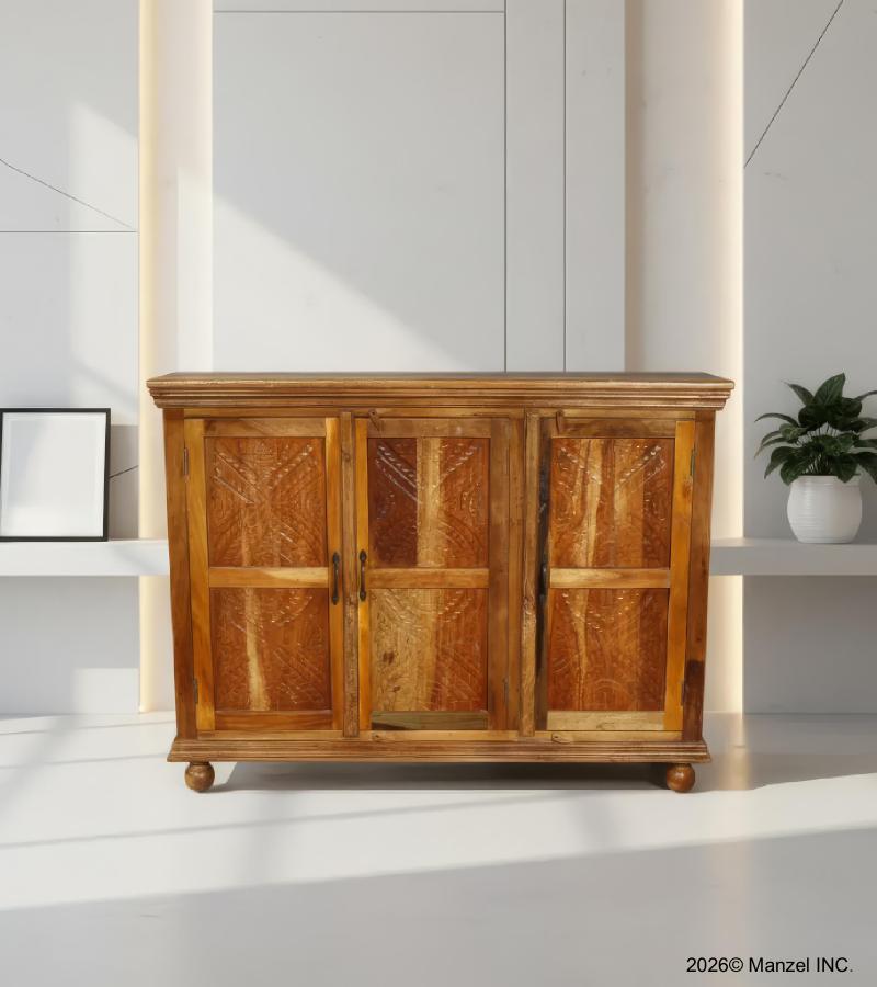 HAND CARVED SOLID RECLAIMED TEAK SIDEBOARD W/3 DOORS
