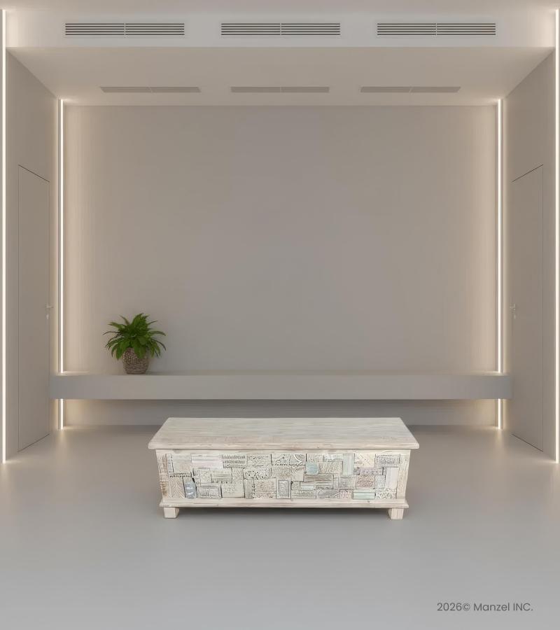 RECLAIMED WOOD STORAGE TRUNK W/ INLAID DETAIL