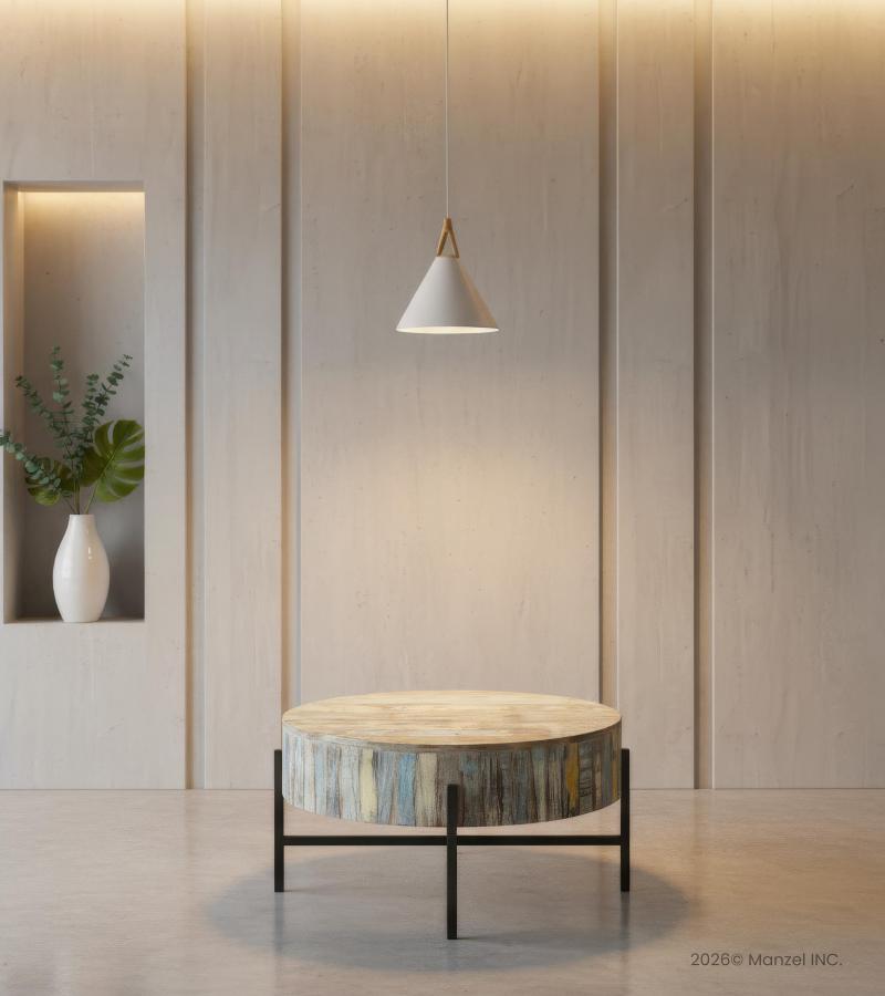 SOLID RECLAIMED TEAK WOOD COFFEE TABLE W/ METAL BASE