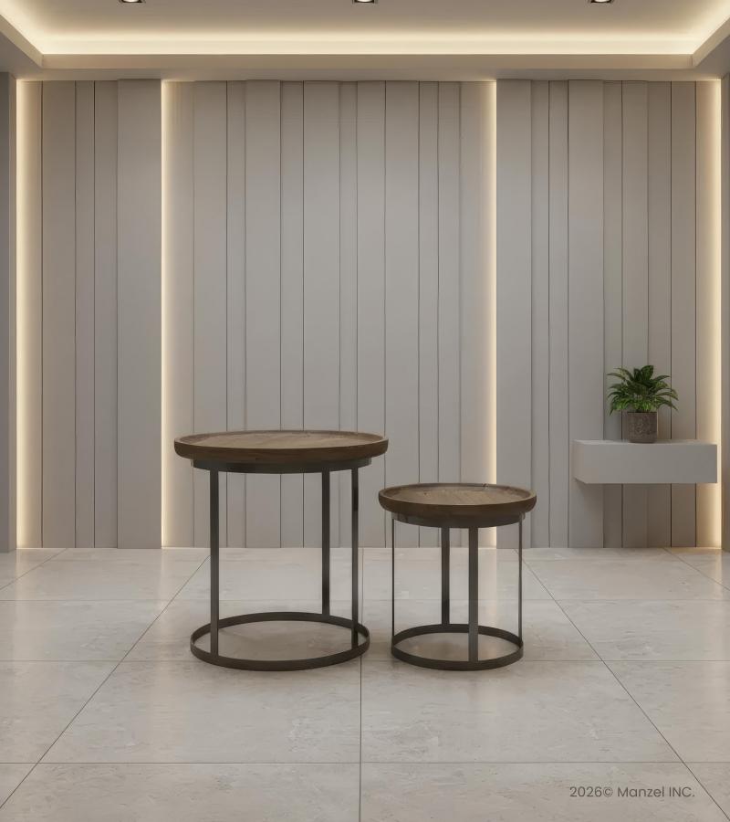 SET OF 2 STACKING SIDE TABLES WOOD & IRON