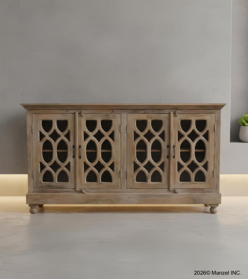 TRADITIONAL SOLID WOOD & GLASS SIDEBOARD